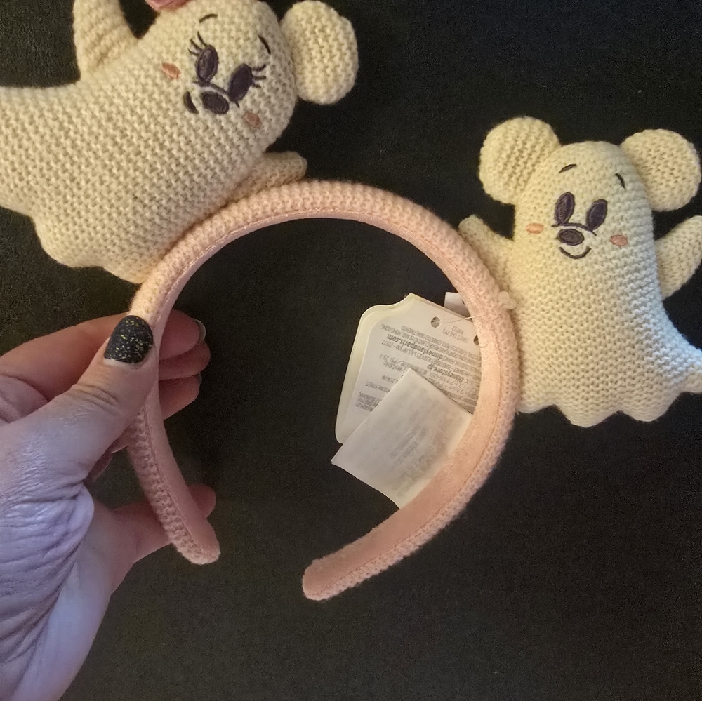 Disney Soft Pink Headband with Halloween Ghost Knit Mouse Ears